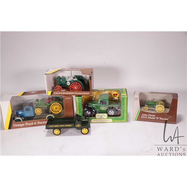 Selection of die cast John Deere themed vehicles, assorted scales