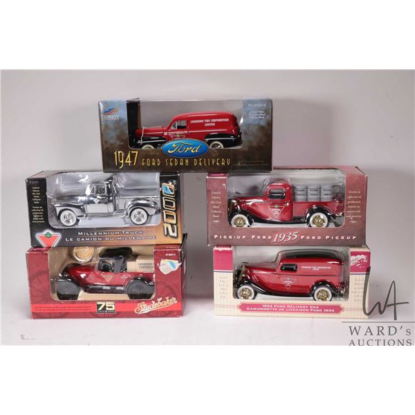 Five Liberty Classics Canadian Tire Series 2 die cast collectible cars including no. 1, 2, 3 and 5 p
