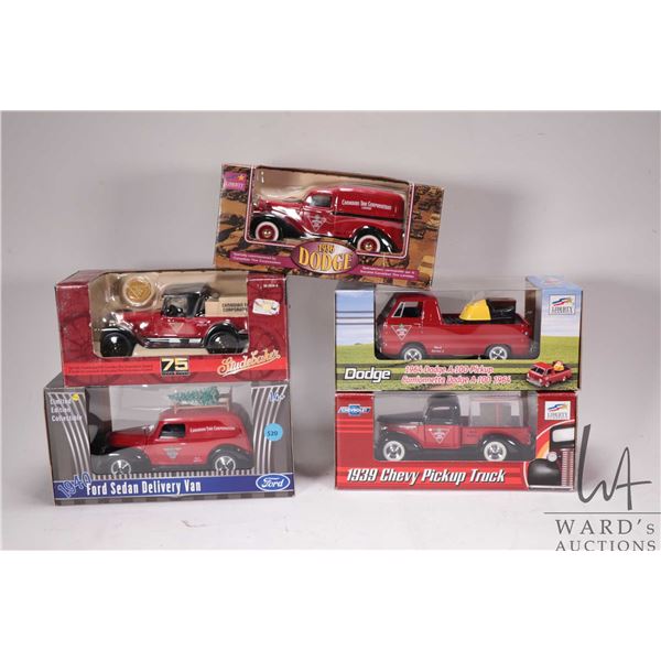 Five Liberty Classics Canadian Tire die cast collectible cars, assorted series