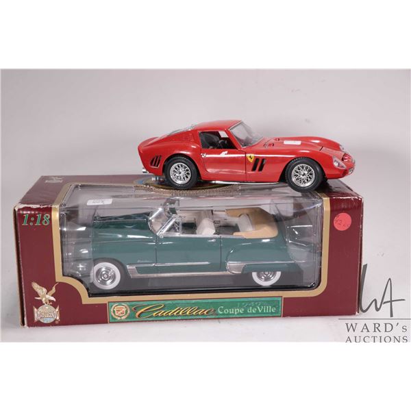 Two 1:18th scale die cast models including 1949 Cadillac Coupe de Ville and a 1962 Ferrari GTO