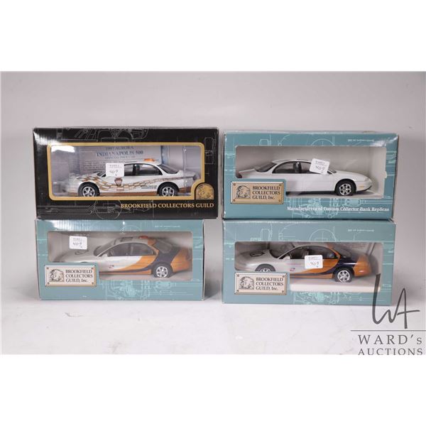 Four Brookfield Collector's Guild 1997 Oldsmobile Aurora offical pace cars and a factory bank