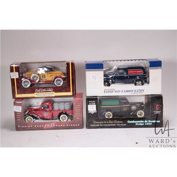 Four 1:25th scale die cast collectible cars, assorted makers