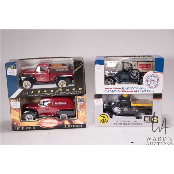 Four 1:25th scale die cast collectible cars, assorted makers