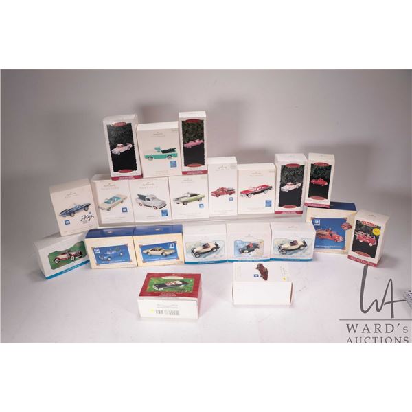 Twenty one Hallmark automotive themed Christmas ornaments
