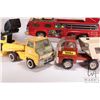 Image 2 : 4 Vintage pressed tin Tonka Toys including fire engine (missing ladder), car carrier tractor trailer