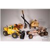 Image 1 : 4 VIntage pressed tin Tonka Toys including front end loader, excavator, grader, and a T6 dozer