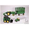 Image 1 : Selection of John Deere 1/18th models including ERTL tractor with blade, skid steer, wagon with exte