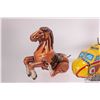 Image 6 : Selection of vintage tin toys, all in need of repair, including Sikorsky helicopter, wind up motorcy