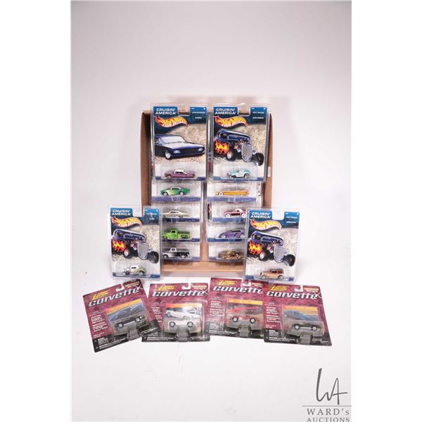16 collectible die cast toy cars including 12 Hot Wheels Cruising America and 4 Johnny Lightning Cor