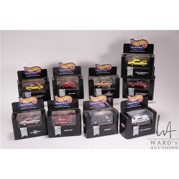 9 collectable Hot Wheels limited edition collector cars with cases