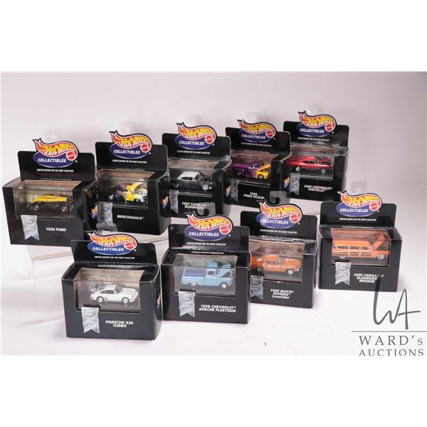 9 collectable Hot Wheels limited edition collector cars with cases