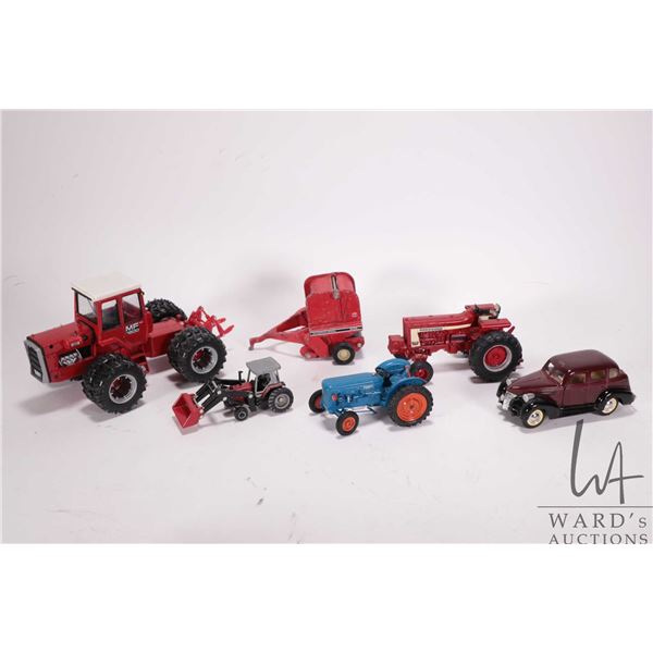 Selection of 1/43 and 1/64 scale toys including an ERTL Massey Fergusson 1800 4 wheel drive tractor,