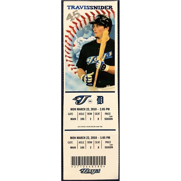 2010 TORONTO BLUE JAYS TICKET - TRAVIS SNIDER