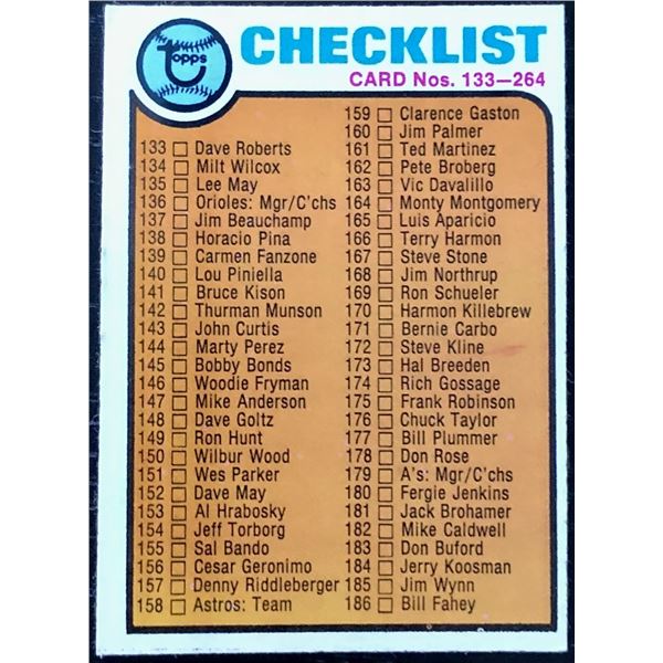 1973 TOPPS CHECKLIST