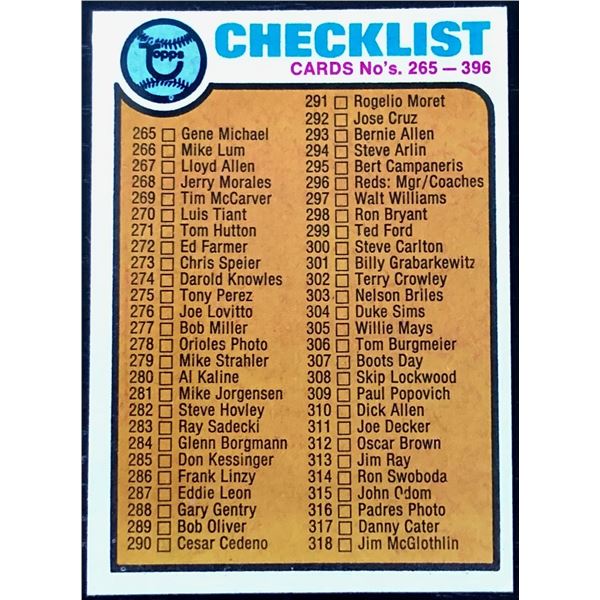 1973 TOPPS CHECKLIST