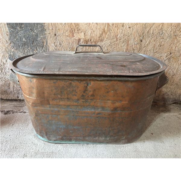 Large Rectangular Copper Boiler with Lid and Handles