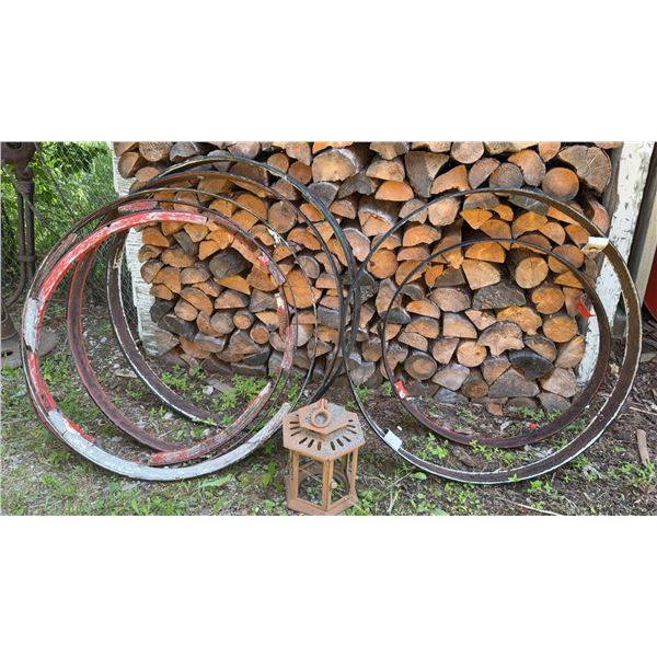 Metal Wagon Wheel Rims and Decorative Lantern