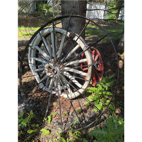 Farm Wagon and Carriage Wheels with Metal and Wood Construction