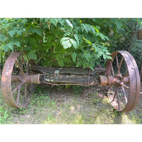 Steel and Wood Wagon Axle and Wheel Assembly