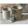 Image 1 : Medalta Stoneware Crocks and Glass Kerosene Lantern