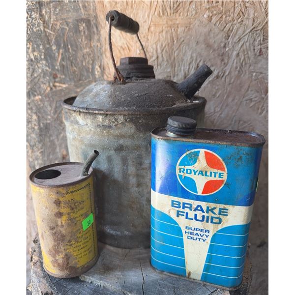 Three Vintage Metal Oil and Fluid Cans