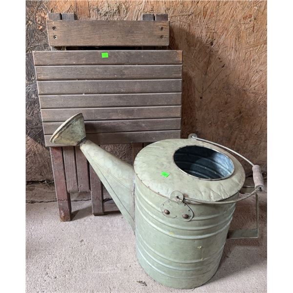 Metal Watering Can and Wooden Folding Table Set