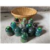 Image 1 : 11 Glass Telephone Insulators and Woven Basket