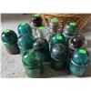 Image 3 : 11 Glass Telephone Insulators and Woven Basket