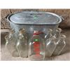 Image 1 : Galvanized Metal Wash Tub with Eight Glass Milk Bottles
