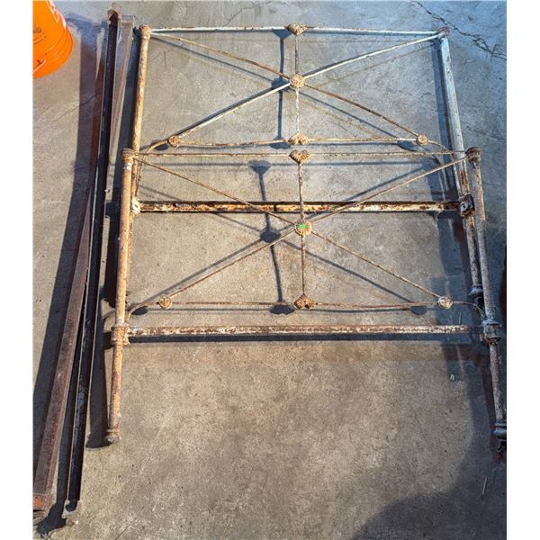 47” Wide Painted Iron Bed Frame Section with Decorative Motifs