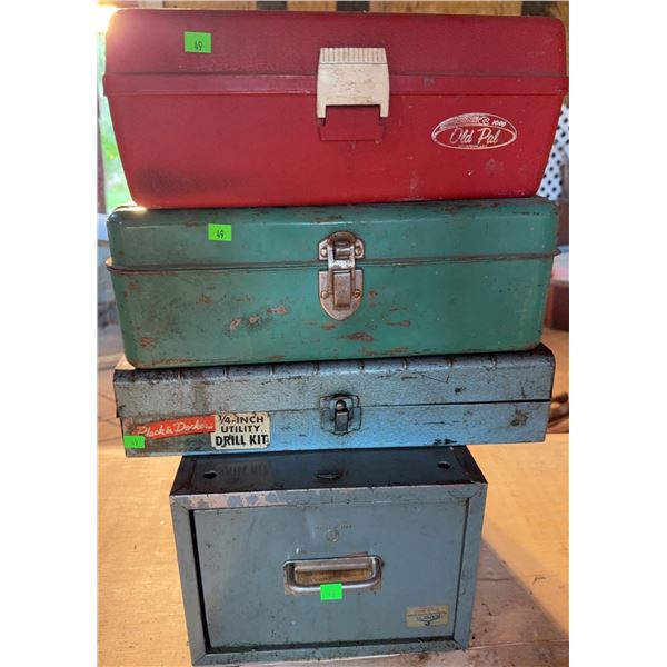 4 Metal Tool and Tackle Boxes with Contents