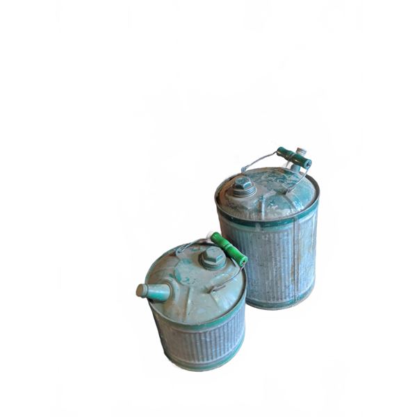 Vintage Metal Gas Cans with Spouts and Handles