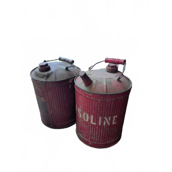 Red Metal Gasoline Cans with Handles