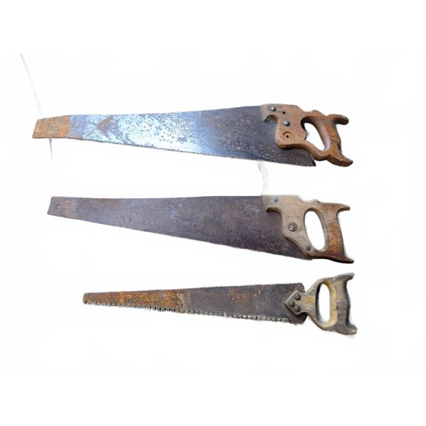 3 Assorted Hand Saws with Wooden Handles
