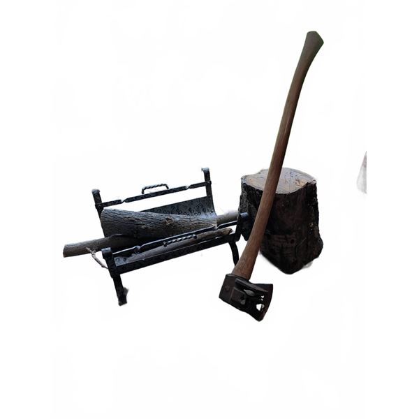 Firewood Splitting Set with Vintage Kindling Cradle and Axes
