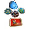 Image 1 : 5 Vintage Metal Trays and 2 Blue Enamel Bowls