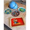Image 2 : 5 Vintage Metal Trays and 2 Blue Enamel Bowls