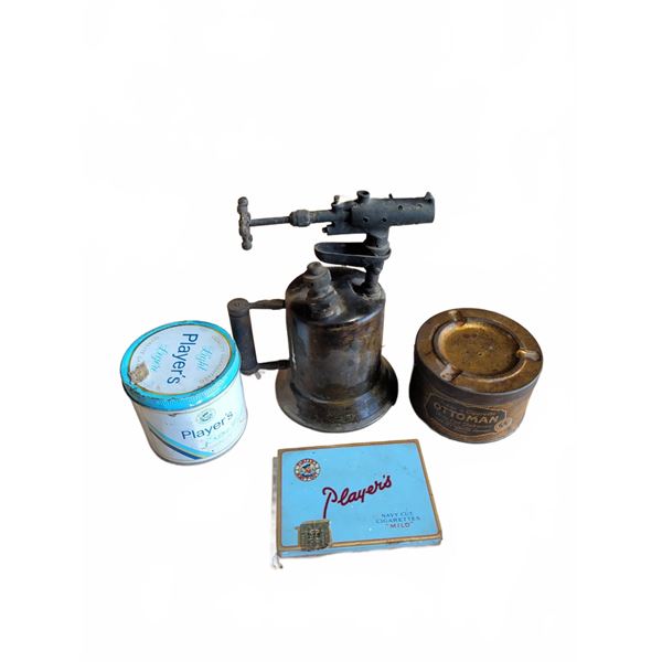 Player’s Tobacco Tin, Player’s Cigarette Tin, Ottoman Tobacco Tin, and Blow Torch Group