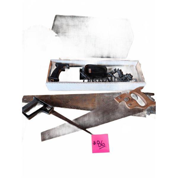 Hand Saws, Electric Engraver, and Wooden Toolbox