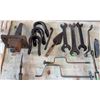 Image 2 : Vintage Hand Tools Including Braces, Wrenches, Oil Can, and Files