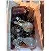 Image 2 : Plastic Storage Tote With Assorted Glass Bottles and Jugs