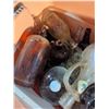Image 5 : Plastic Storage Tote With Assorted Glass Bottles and Jugs