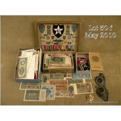 Large of of American squadron insignia, medals,  rank, paperwork, flight logs, patches, and other  m