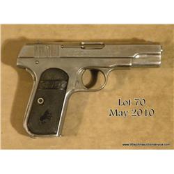 Colt Model 1903 semi-auto pistol, .32 cal., 4”  barrel, nickel finish, checkered Colt black hard  ru