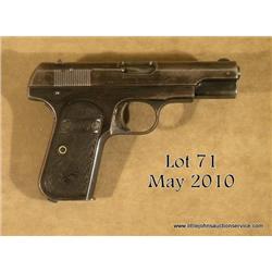 Colt Model 1903 semi-auto pistol, .32 cal., 4”  barrel, blue finish, checkered Colt black hard  rubb