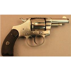 Colt New Pocket DA revolver, .32 cal., 2-1/2”  barrel, nickel finish, checkered black hard rubber  g