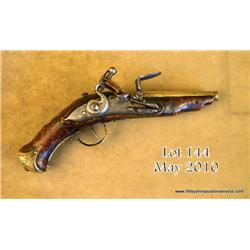 Italian flintlock pocket size tinder lighter,  approx. 9” overall with iron lock plate, hammer  and 