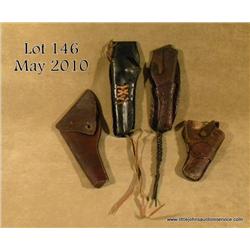 Lot of four leather holsters including an S.D.  Myres, El Paso, Texas maker marked tooled leather  “