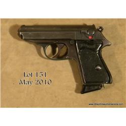 WALTHER PPK, # 391256k, 7.65 mm, blued finish,  plastic logo grips.  Pistol retains approximately  9