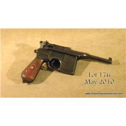 Broom handle Mauser “Big Red 9” semi-auto pistol,  9mm cal., 5-3/4” barrel, blue finish, grooved woo